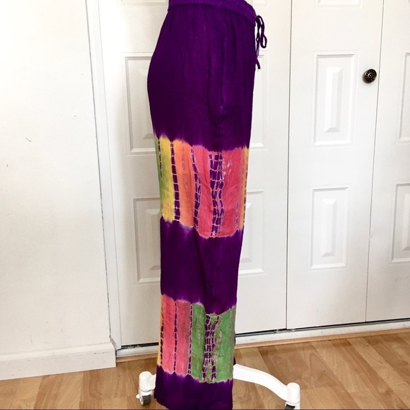 Purple rainbow tie dye pants NWOT - Picture 3 of 4